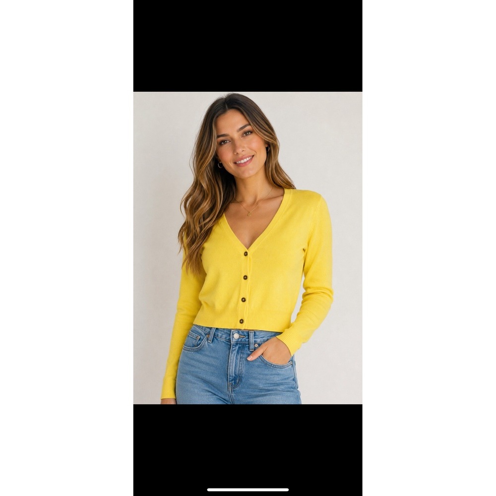 Tulip B Cropped Button Front Cardigan Women's XL  Yellow V Neck Preppy